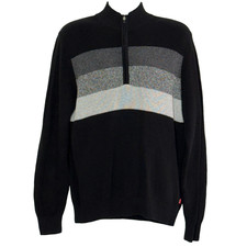 Izod Sweater Mens Large Black Gray White 1/4 Zip Pullover