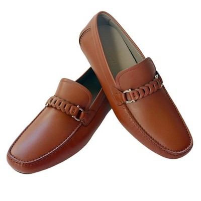 Salvatore Ferragamo Gancini Logo Plate Loafers Brown‎ Leather Men\'s Size 8.5 D Salvatore Ferragamo Men main image 2