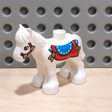 LEGO Duplo Pferd Ponny weiß mit Pferdedecke Bauernhof  Tiere Tierpark Reiterhof