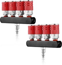 Peryiter 2 Pcs 4 Way Straight Air Compressor Manifold Air Hose Splitter 5 Ports 