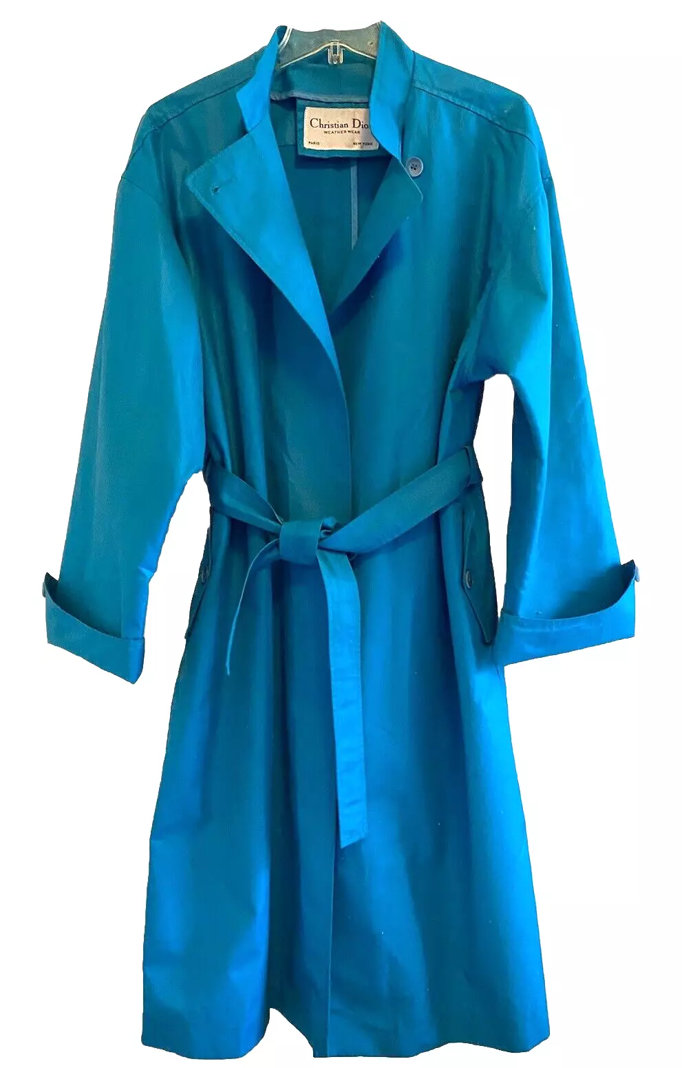 Manteau de pluie vintage années 80 Christian Dior coton turquoise ceinture   taille 10R