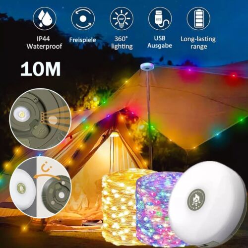 LED Camping Lichterkette Aufrollbar Magnet Wasserdichte Tragbare FairyLights 10m - Bild 2 von 16