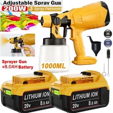 Cordless High Pressure Spray Gun Paint Sprayer For Dewalt 20V 8.0Ah Battery 2x