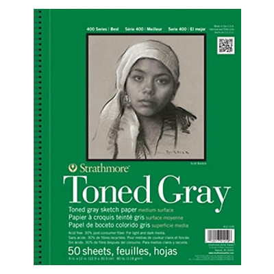 Strathmore 412-109 400 Series Toned Gray Sketch Pad, 9''x12'' Wire Bound, 50 Sheet