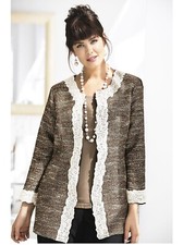 Ulla Popken Brown Lace-framed Tweed Jacket Plus Sizes Uk 24/26 & 28/30