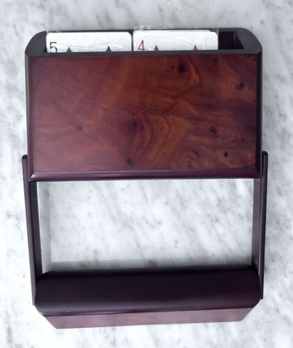 Vtg Playing Card Holder Made In Italy By Bi-Ass Burl Wood w 2 Packs of Cards - Picture 7 of 9