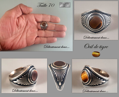 Bague En Argent 925 Avec Œil De Tigre - Modèle BA-AR-402 - Taille 54 - Neuf