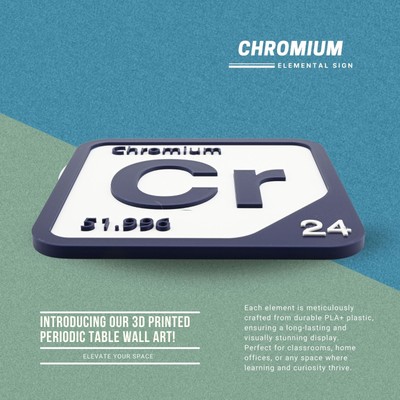 3D Printed Chromium Periodic Table Tile, Durable PLA+ with Adhesive Strip.