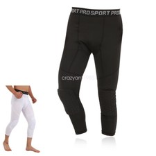 Sports Basketball Pants with Hex Knee Pads 3/4 Capri Padded Compression Tights