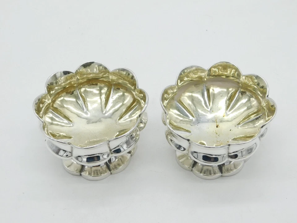William IV Sterling Silver Floral Salt Cellars Pair Antique 1832 London Georgian - Image 3 of 4