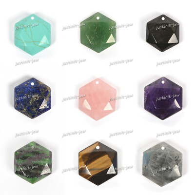 25mm Hand Carved Gemstone Healing Chakra Hexagram Star Pendant Bead 1 inch