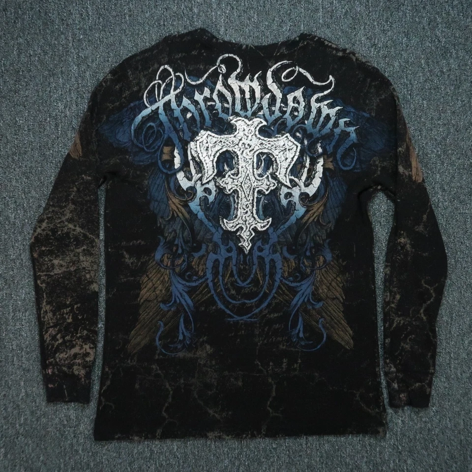 Pullover Affliction Para Hombre Extra Grande Negro Marrón Throwdown Premium Térmico XL Foto 4 de 4