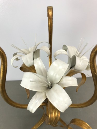 vtg MCM Hollywood Regency Gold Gilded Floral Lilies Sheaf Glass Top Table Base - Picture 3 of 15