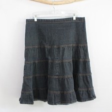 Be-Girl Long Midi Modest Dark Jean Skirt Ruffle Size XL X-Large Black Denim