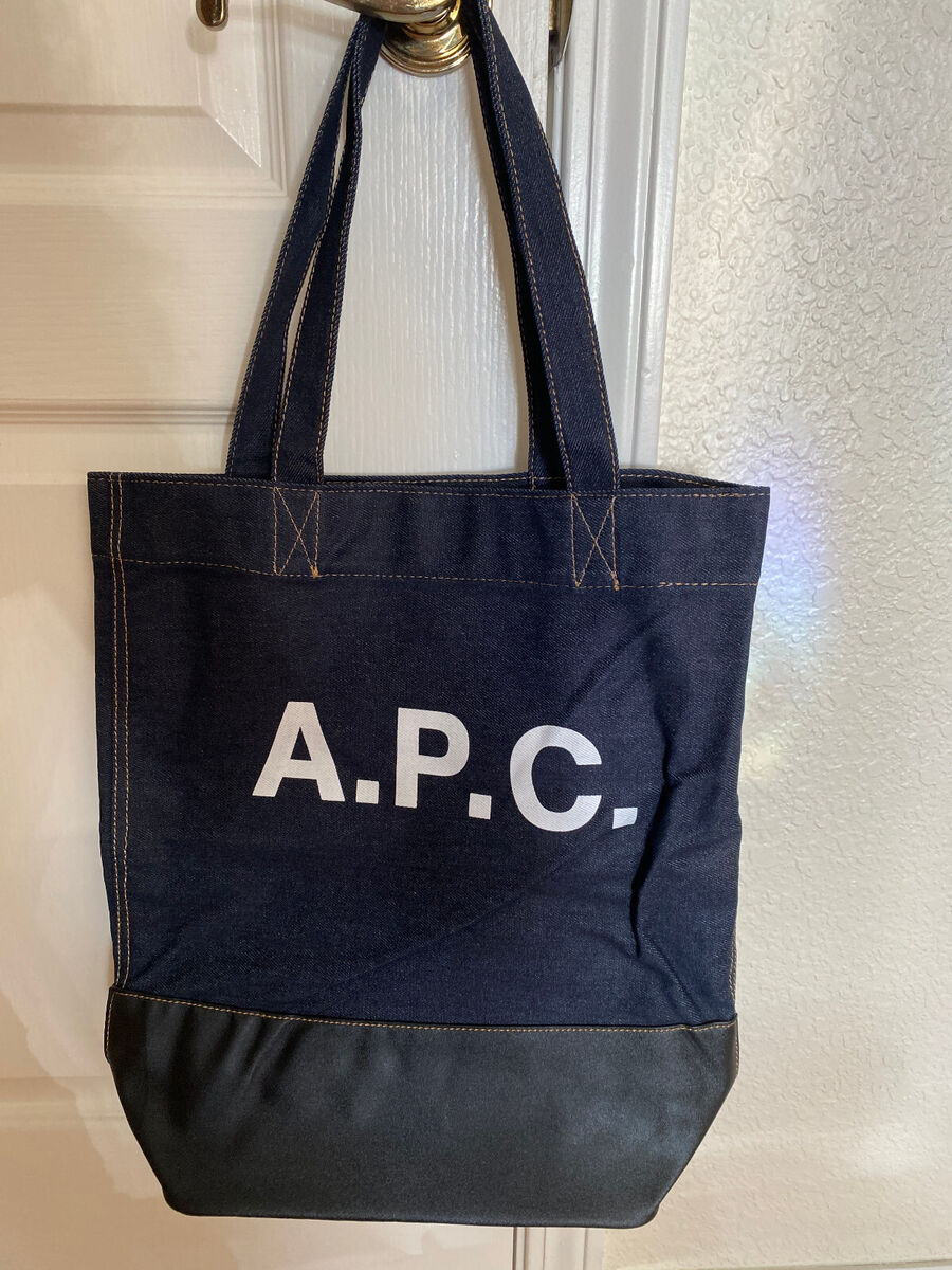 A.P.C. (正規品/送料関税込み) LOGO DENIM TOTE BAG New Authentic A.P.C. Denim & Leather Tote Bag - Blue & Black