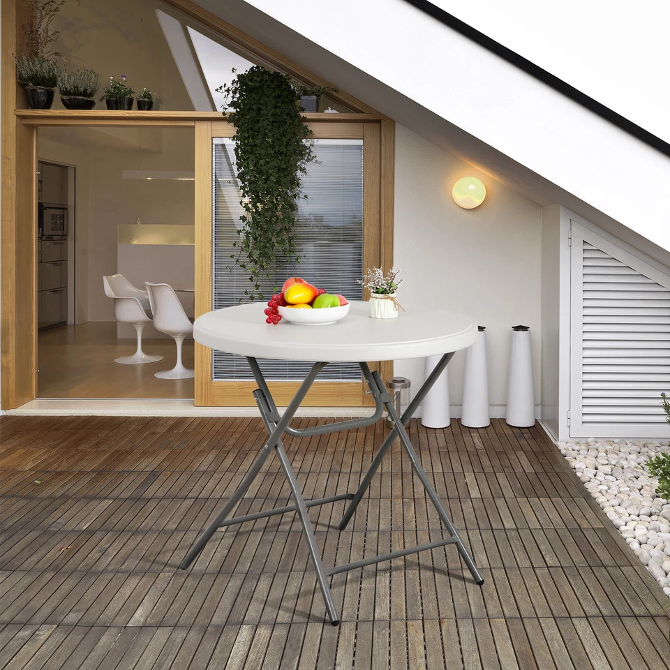 32英寸圆形折叠桌全钢十字腿餐桌派对野营使用 — 第 4/4 张图片