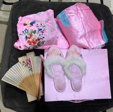 Embroidered 1950's Japanese Kimono Pajamas Slippers Box Fan Customs Declaration