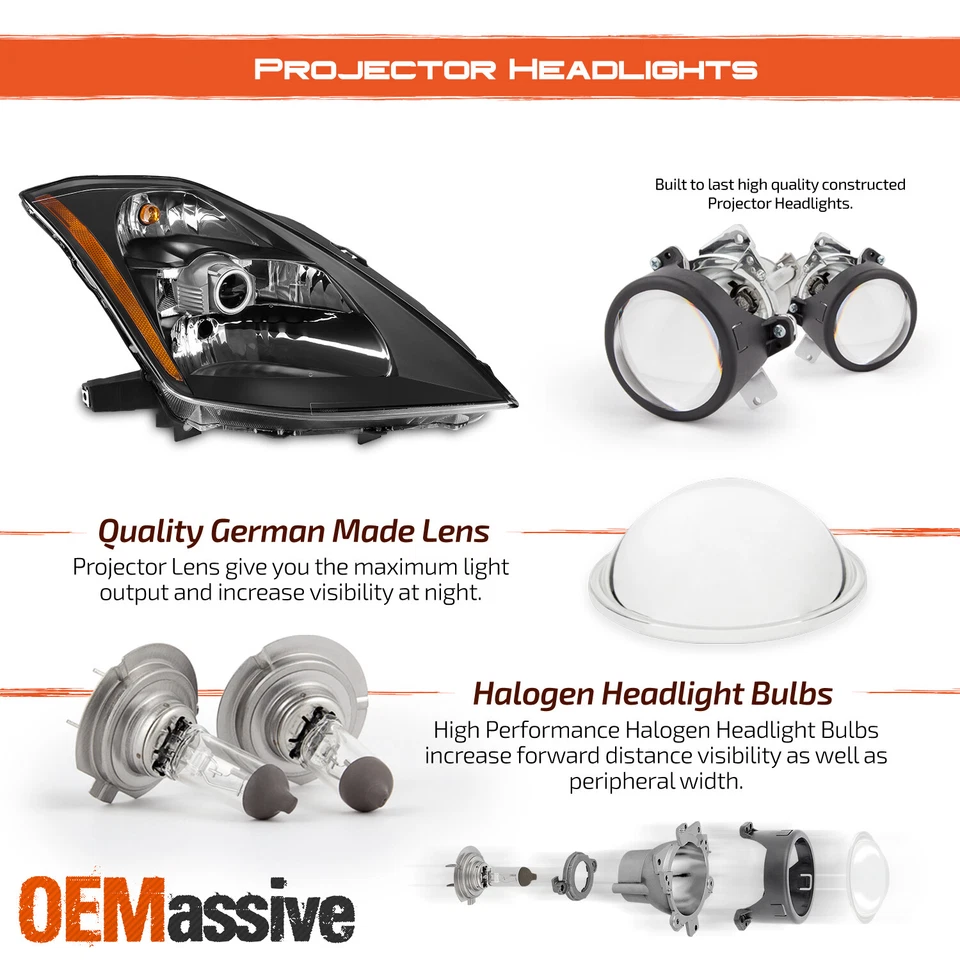 Se adapta a 03-05 350Z Fairlady Z33 bisel negro tipo HID faros proyectores faros Foto 4 de 4
