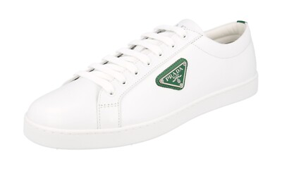 PRADA Leder Lane Downtown Sneaker - 2EE376 - Weiss/Mango - NEU -  8,5 42,5