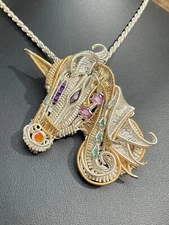 Sterling Silver Unicorn Pendant Necklace Huge Handcrafted