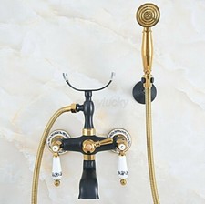 Black Gold Wall Mount Clawfoot Bath Tub Faucet Bathtub W/ Hand Shower Mixer Tap