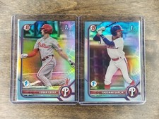 2022 Bowman 1st Edition Logan Cerny + Yhoswar Garcia Sky Blue Foil 2-Card Lot