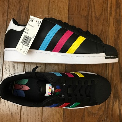 Adidas Superstar J Colorful Black 3 Stripe Shoes FW5235 Rasta Sz:5  Kids/Adults. | eBay