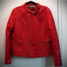 Bb Winter Jacket Women's Size 1x (xl) Bright Red Faux Leather Full Zip