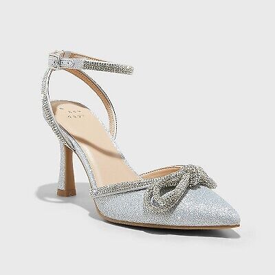 Women's Carmin Bow Pumps - A New Day Silver 8.5 - Picture 1 of 3
