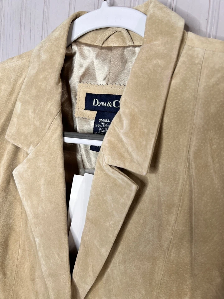 Denim & Co. Women BLAZER S Genuine Leather Beige Lined Career Quality NEW - Image 4 of 4
