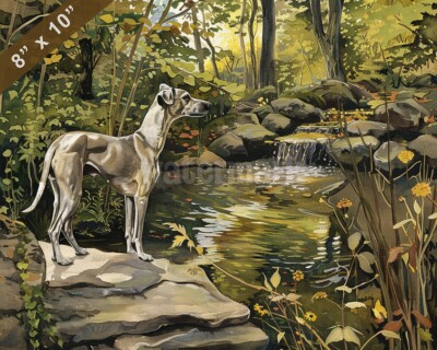 Whippet painting by a peaceful stream 8x10 Print 