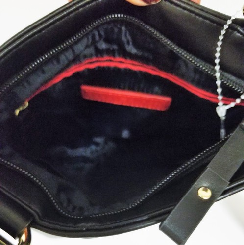 NEW TOMMY HILFIGER BLACK CANVAS+BLACK,WHITE,GRAY STRIPED,GOLD ACCENT CROSSBODY - Picture 7 of 9