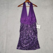 Badgley Mischka Mack & James Dress Women 12 Purple Sequin Detail Halter Neck NWT