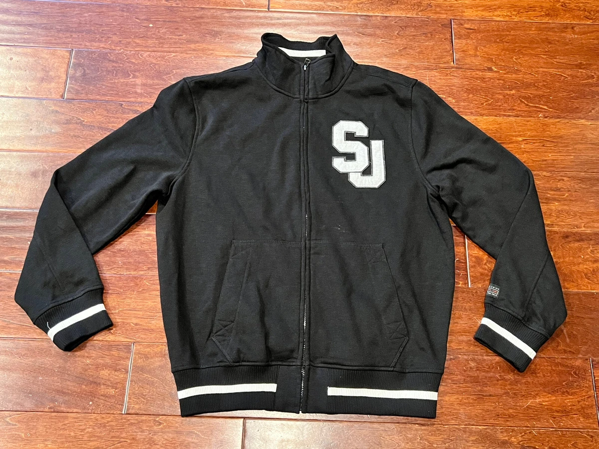 Vintage Sean John Mens Black White Full Zip Big SJ Logo 2 Pocket