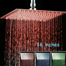 16 Inch Chrome LED Rainfall Shower Head Square Ultra Thin Overhead Top Sprayer