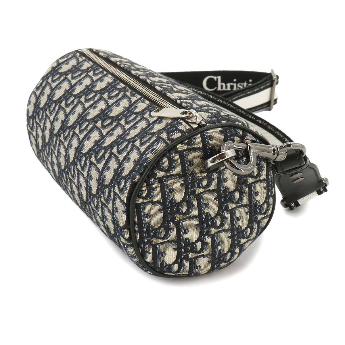 Christian Dior Oblique Roller Shoulder Bag Canvas Navy Black