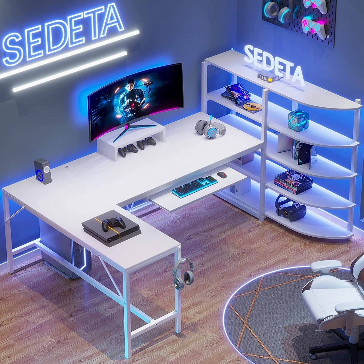 Sedeta computer desk sale with storage shelves
