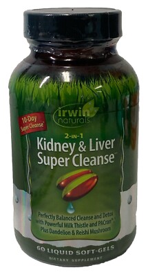 Irwin Naturals Kidney & Liver Super Cleanse 60Soft Gels Exp2/25+ #4572