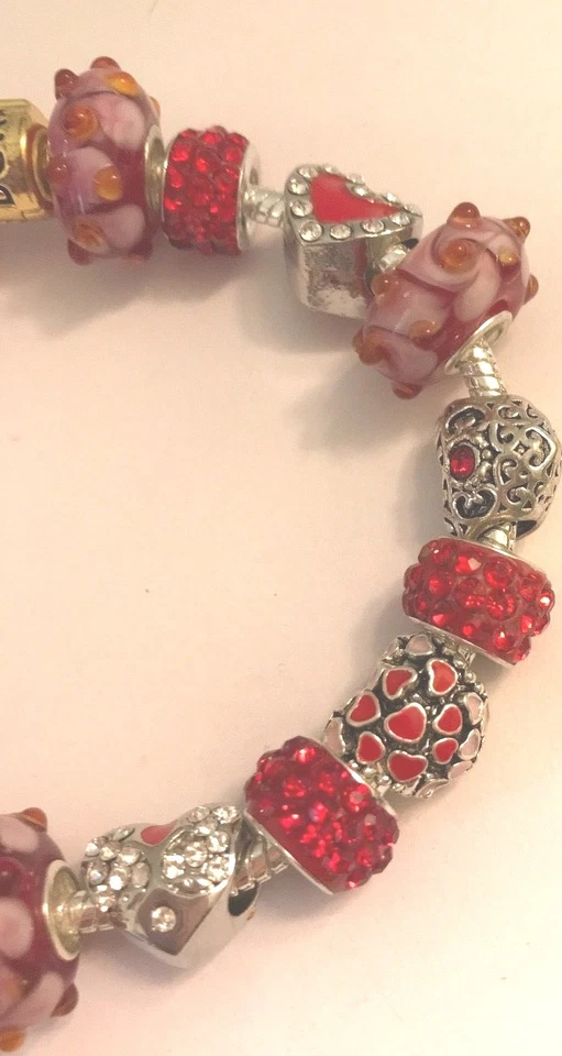 ❤️Pandora CHARM BEADS BRACELET ~ Sterling Silver Chain w/ RED European Beads 1❤️ - Image 3 of 4