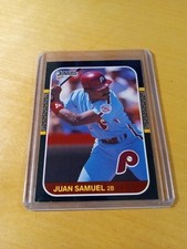 1987 Donruss #165 JUAN SAMUEL Philadelphia Phillies Baseball Card, 2nd Base (NM)