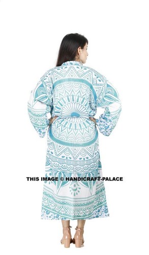 Mandala Kimono Wedding Gown Cotton Night Gown Sleepwear Women Long Night dress - Picture 5 of 77