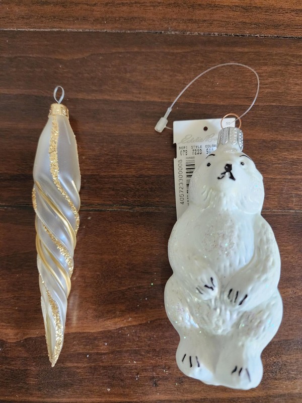 VINTAGE NWT Polar Bear and Icicle SET of 2 Glass Christmas Ornaments Europe MWT