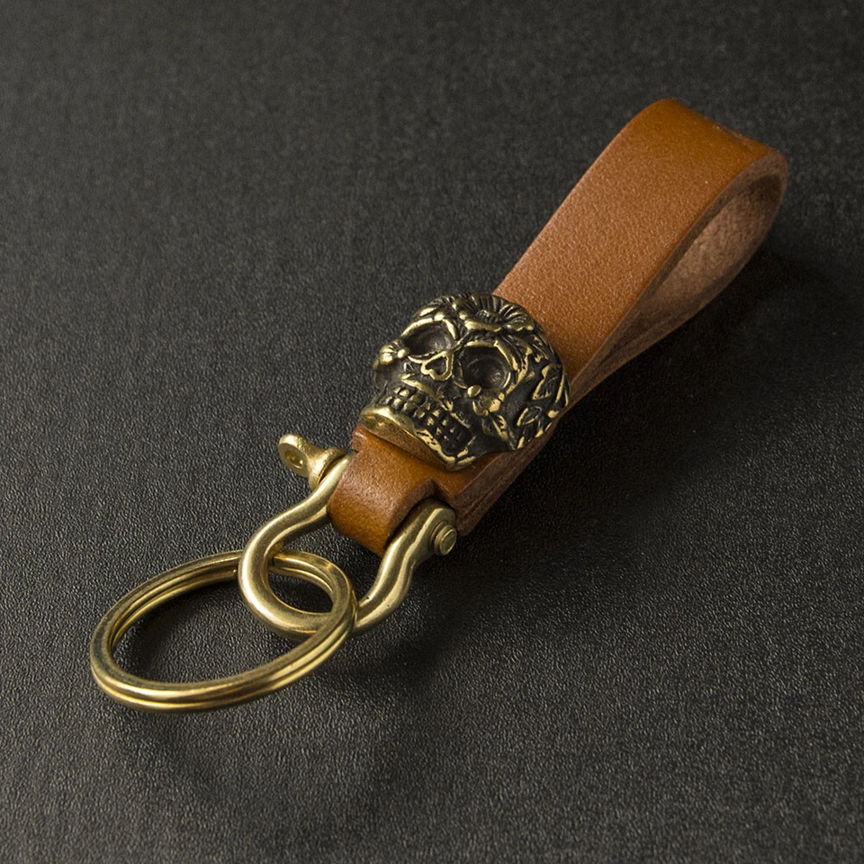 Key Chain Skull Concho Leather Belt Loop Key Holder Bow Shackle Punck Key Ring - Image 2 of 3