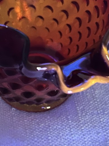 Fenton Amberina Ruby Red Hobnail Rose Bowl Vase Crimped Ruffled 4” UV Reactive - Picture 12 of 18