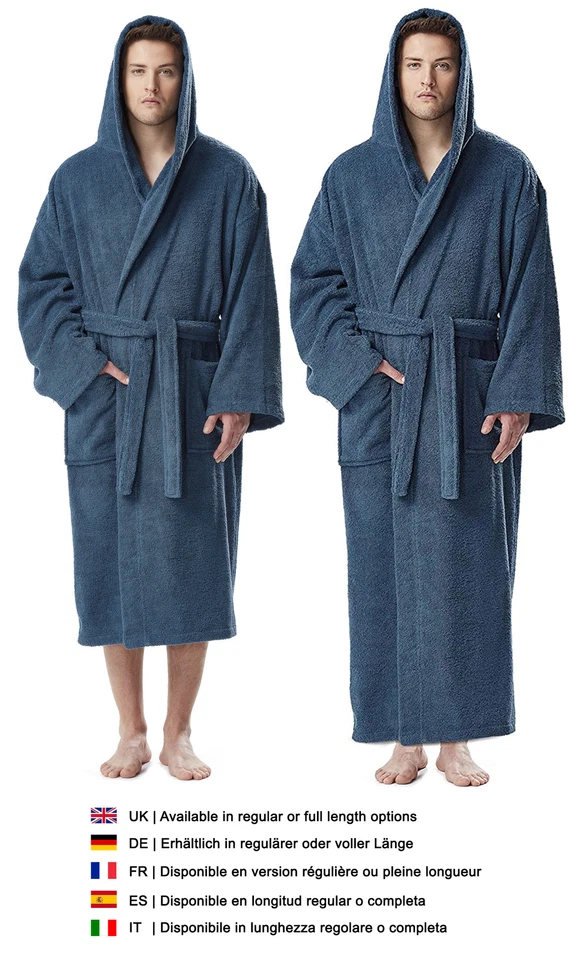 Herren-Bademantel Astrom mit Kapuze, wadenlang oder extra lang, 100% Baumwolle - Bild 3 von 4