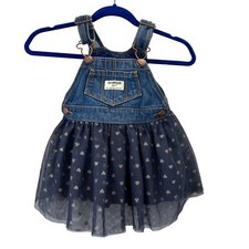 Oshkosh B'Gosh Overalls Dress Denim 9 Mo Tulle Mesh Glitter Hearts