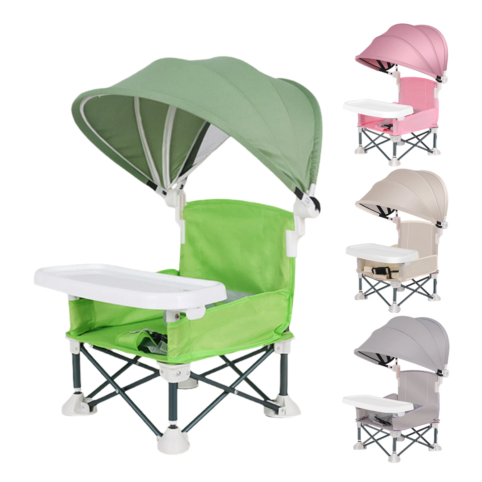 Baby Portable Booster Seat Table Feeding High Chair w/ Tray & Sun Shade Folding