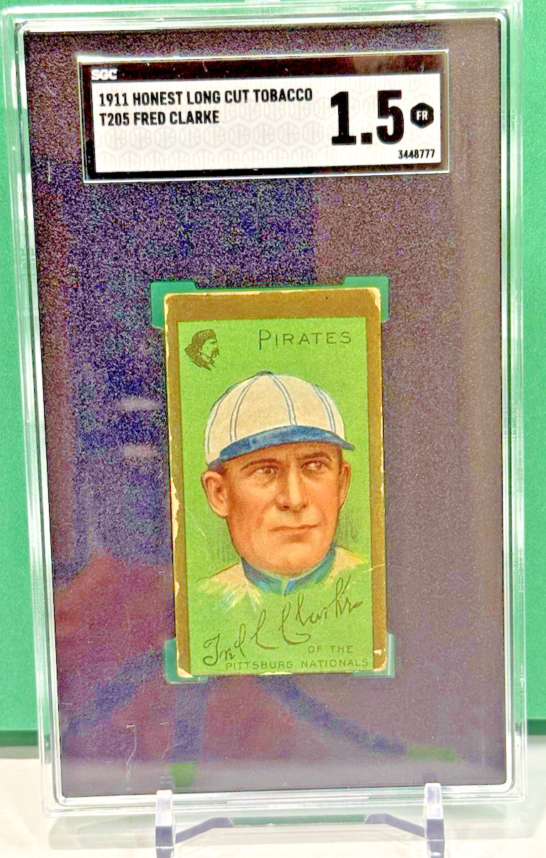 1911 T205 HOF Fred Clarke (RC).Pirates . Honest Long Cut Tobacco. SGC 1.5