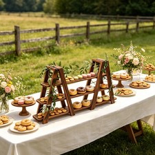 3 Tier Serving Tray 33In Dark Brown Pine Wood For Cupcake Doughnut Display