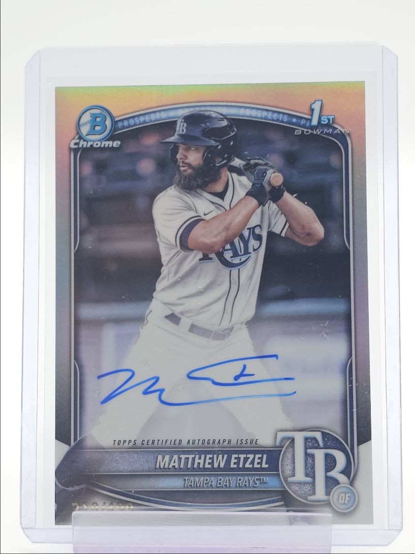 MATTHEW ETZEL 2025 BOWMAN CHROME 1ST REFRACTOR RAYS AUTO /499 Q6972